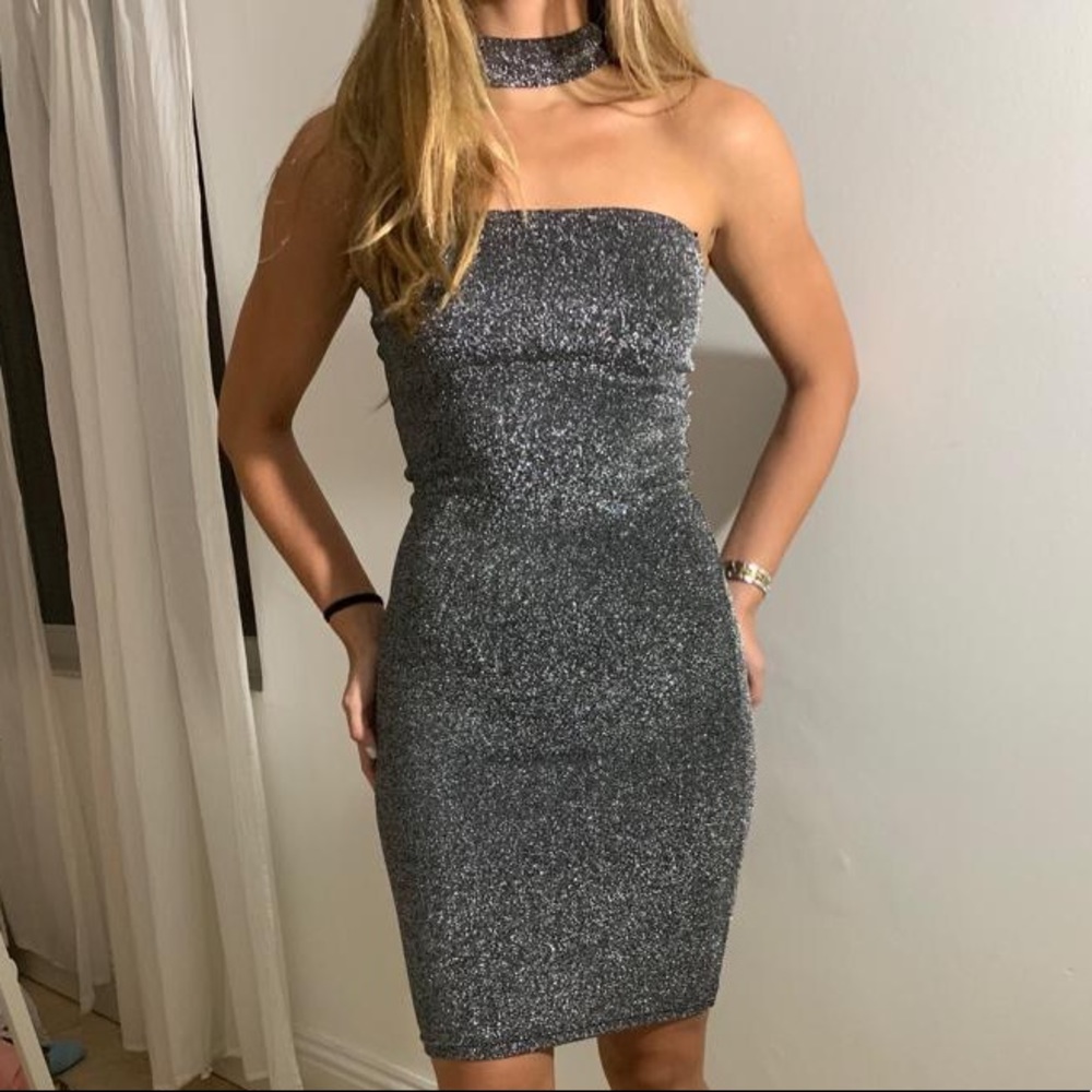 Sparkly Tight Dress with Attached Choker